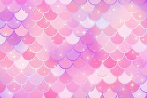 Mermaid pink background with scale and stars. Iridescent glitter fish tail pattern. Kawaii vector texture. Vector.