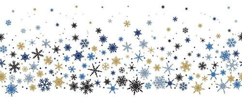 Snowflakes vector background. Winter holiday decor with colorful crystal elements. Graphic icy frame isolated on white backdrop.