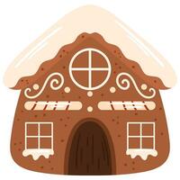 Winter traditional gingerbread cookie. House with red and white glaze vector