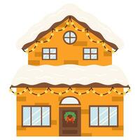 un casa decorado para Navidad con nieve y guirnalda vector