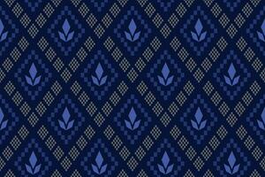 Indigo navy blue geometric traditional ethnic pattern Ikat seamless pattern border abstract design for fabric print cloth dress carpet curtains and sarong Aztec African Indian Indonesian vector