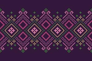 Purple cross stitch traditional ethnic pattern paisley flower Ikat background abstract Aztec African Indonesian Indian seamless pattern for fabric print cloth dress carpet curtains and sarong vector