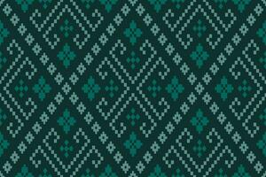Green Cross stitch colorful geometric traditional ethnic pattern Ikat seamless pattern border abstract design for fabric print cloth dress carpet curtains and sarong Aztec African Indian Indonesian vector