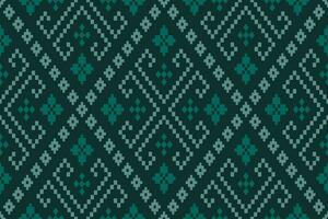 Green Cross stitch colorful geometric traditional ethnic pattern Ikat seamless pattern border abstract design for fabric print cloth dress carpet curtains and sarong Aztec African Indian Indonesian vector