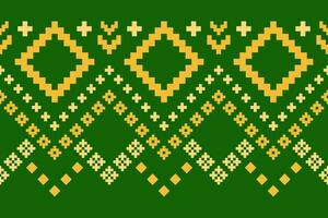 Green Cross stitch colorful geometric traditional ethnic pattern Ikat seamless pattern border abstract design for fabric print cloth dress carpet curtains and sarong Aztec African Indian Indonesian vector