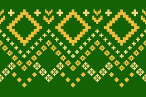 Green Cross stitch colorful geometric traditional ethnic pattern Ikat seamless pattern border abstract design for fabric print cloth dress carpet curtains and sarong Aztec African Indian Indonesian vector