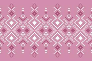 Pink Cross stitch colorful geometric traditional ethnic pattern Ikat seamless pattern border abstract design for fabric print cloth dress carpet curtains and sarong Aztec African Indian Indonesian vector