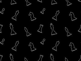 Black and white seamless doodle pattern from chess . continuous one line art hand drawing sketch vector