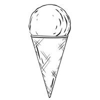 Vector illustration. A sweet ice cream scoop in a crunchy waffle cone. A delightful cold dessert, a summer joy for children, but an indulgent treat with its share of sweetness