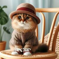 AI generated A cute cat in a hat is sitting on a chair ai generate photo