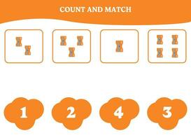 Count and match game with sharpener. Educational worksheet design for preschool, kindergarten students. Learning mathematics. Brain teaser fun activity for kids. vector