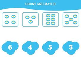 Count and match game with fried egg. Educational worksheet design for preschool, kindergarten students. Learning mathematics. Brain teaser fun activity for kids. vector