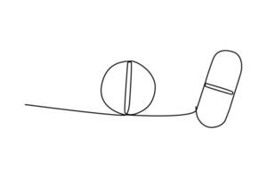 Single continuous line drawing of pills vector