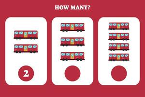 Counting game for kids. How many bus are there Educational worksheet design for children. vector