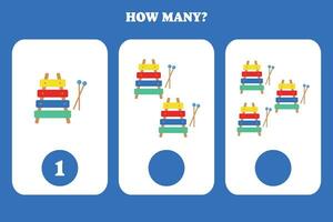 Counting game for kids. How many xylophone are there Educational worksheet design for children. vector