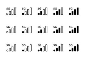 Signal strength bar icon with 5g symbol. Mobile phone network level vector