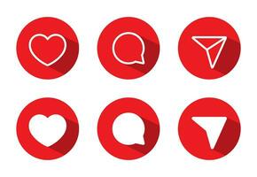 Love, like, comment, and share icon with long shadow. Social media elements vector