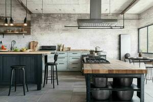 AI generated Industrial Kitchen Styles. Pro Photo