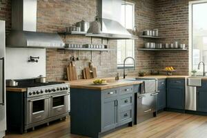 AI generated Industrial Kitchen Styles. Pro Photo