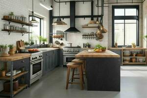 AI generated Industrial Kitchen Styles. Pro Photo