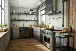 AI generated Industrial Kitchen Styles. Pro Photo