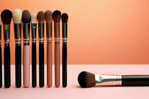 AI generated cosmetics makeup tools and accessory Fashion concept background copy space AI Generated photo