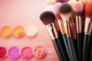AI generated cosmetics makeup tools and accessory Fashion concept background copy space AI Generated photo
