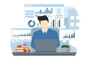 the concept of Statistics and Data Analysis. business financial investment. businessman doing analysis on monitor graph dashboard, financial analysis and analysis, business analysis, data visualizatio vector