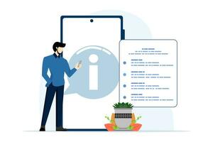 Online information center concept. Customer support, useful information, guides, frequently asked questions. Big symbol info. Modern flat cartoon style. Vector illustration on white background.