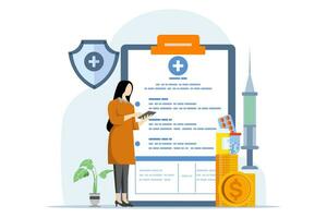 Health insurance concept explained through attractive visuals of co-pay, coverage, and deductible themes, featuring characters interacting with financial elements, flat vector illustration.