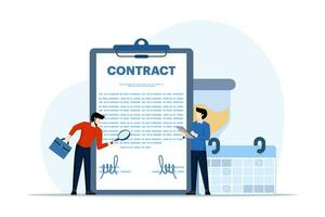 Contract agreement with client, Business deal, collaboration agreement or document, successful contract or negotiation, signing of business agreement document. flat vector illustration.