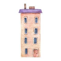 Hand drawn watercolor cozy house. Hand drawn building facade isolated on white background vector