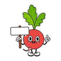 Cute funny Radish with an inscription character. Vector hand drawn traditional cartoon vintage, retro, kawaii character illustration icon. Isolated white background. Radish character