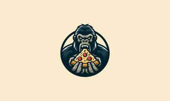 gorilla eat pizza vector illustration logo design