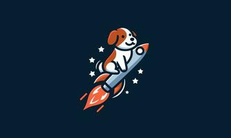 dog riding rocket vector illustration logo design