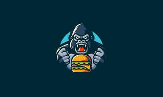 gorillas eat burger vector illustration mascot design