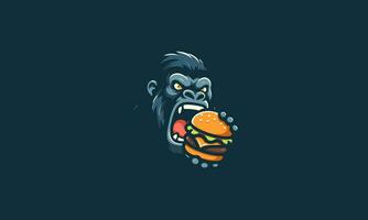 gorillas eat burger vector illustration mascot design