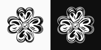 Black and white illustration of lucky clover, shamrock with four leaves. St Patrick's Day decoration. Vintage style vector