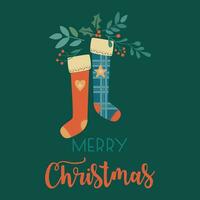 Christmas card with socks vector