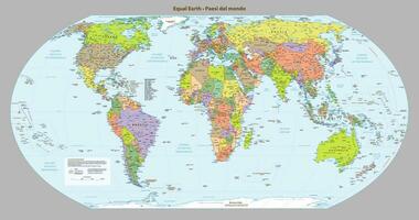 Italian language Political map of the world Equal earth projection vector