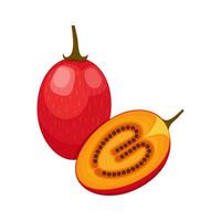 tamarillo conjunto diseño con aislado todo y cortar tropical Fruta árbol tomate. exótico vegano comida en plano detallado vector estilo para embalaje, diseños, decorativo elementos