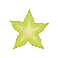 Starfruit design with isolated whole and halved sweet tropical fruit carambola. Exotic vegan food in flat detailed vector style for packaging, designs, decorative elements