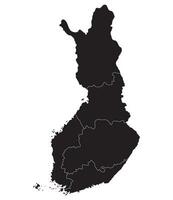 Finlandia mapa. mapa de Finlandia dividido dentro seis principal regiones en negro color vector