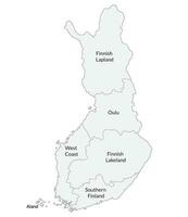 Finland map. Map of Finland divided into six main regions vector