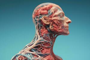 ai generado humano cuerpo con circulatorio sistema. 3d representación, médico ilustración, 3d ilustrado humano cuerpo, ai generado foto