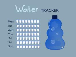 Daily water tracker. Reusable sport bottle. Water balance. vector
