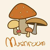 Mushroom illustration with handwriting text for textile printing or colouring book vector