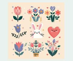 Spring Flower with Bunny and Heart Illustration vector