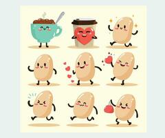 Funny Cute Happy Bean Characters Illustration vector