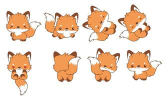 Set of kawaii fox illustration collection vector